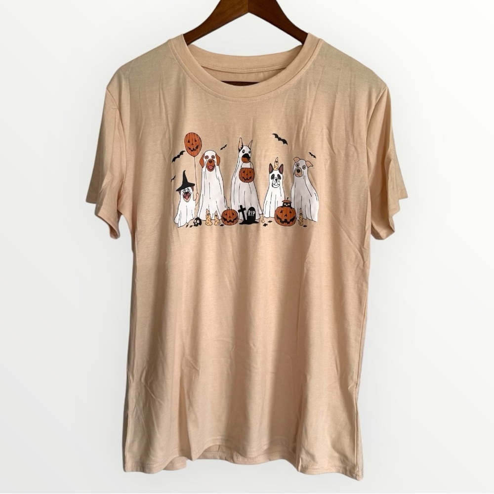 Halloween Ghost Dog T-Shirt Graphic Tee Spooky Size Large NWOT